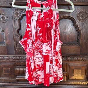 Red and White Floral Sleeveless Top- Jennifer Lopez XXL